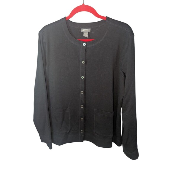 Van Heusen Black Knit Button Up Long Sleeve Top w/ Pockets - Women's Size Large - Picture 1 of 6